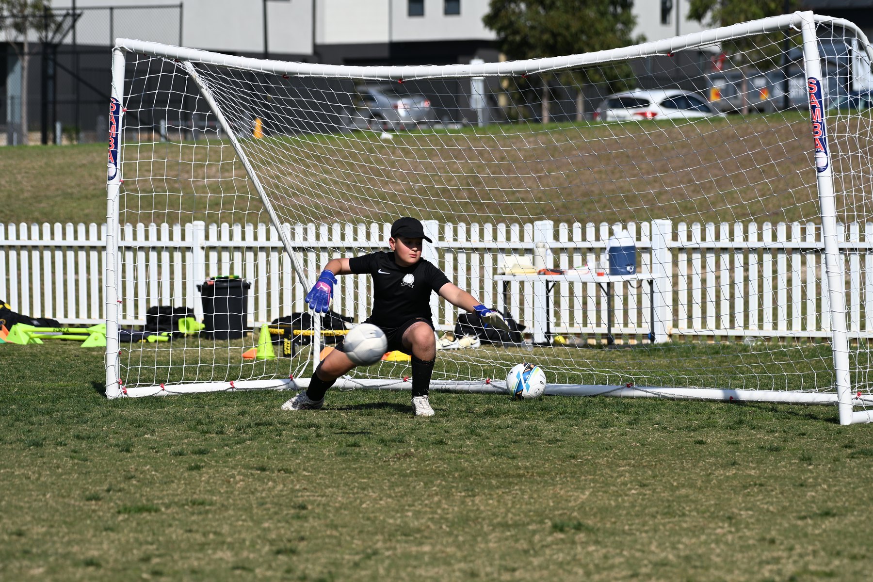 Keeper crouching for a low save