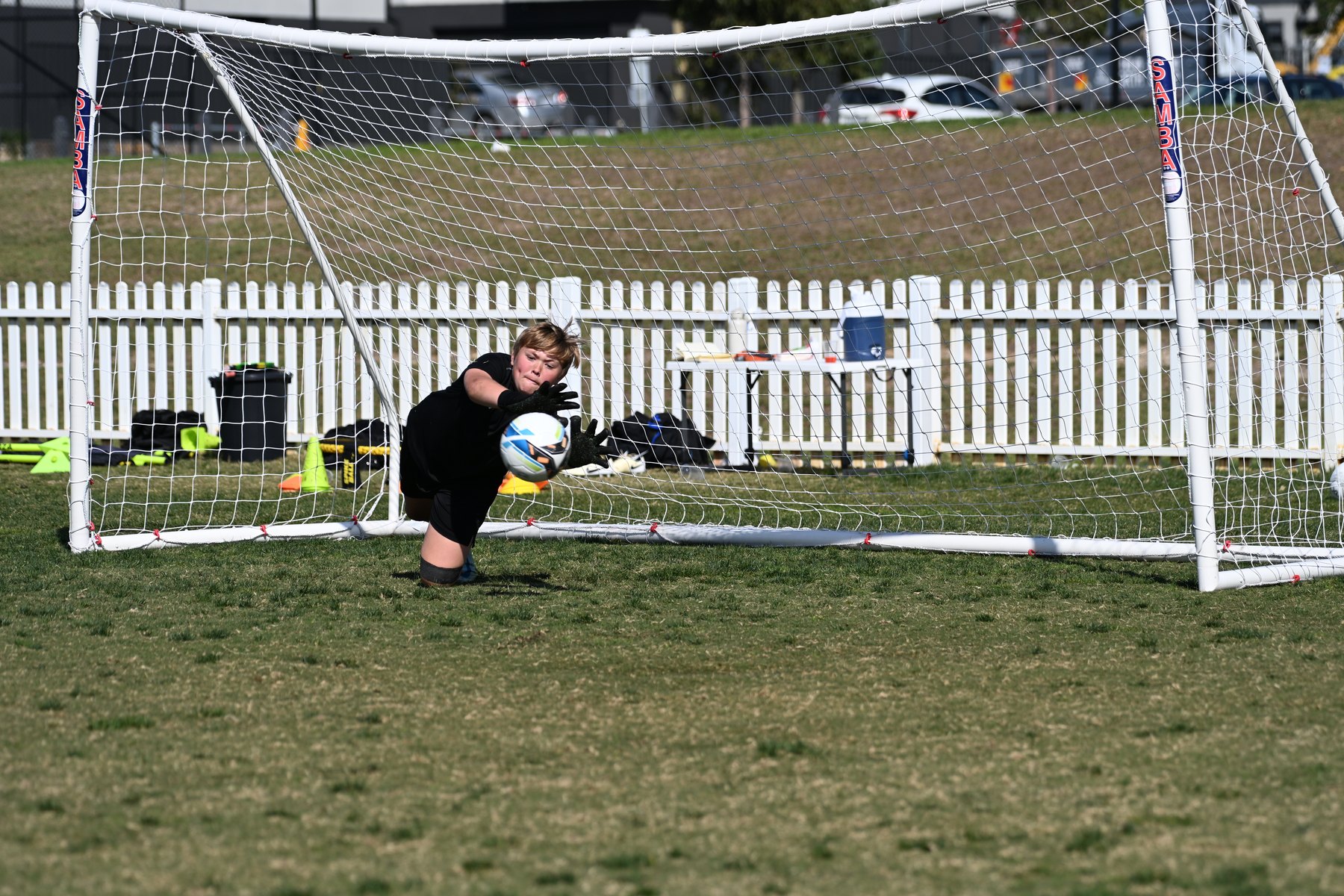 Diving save, ball in hands